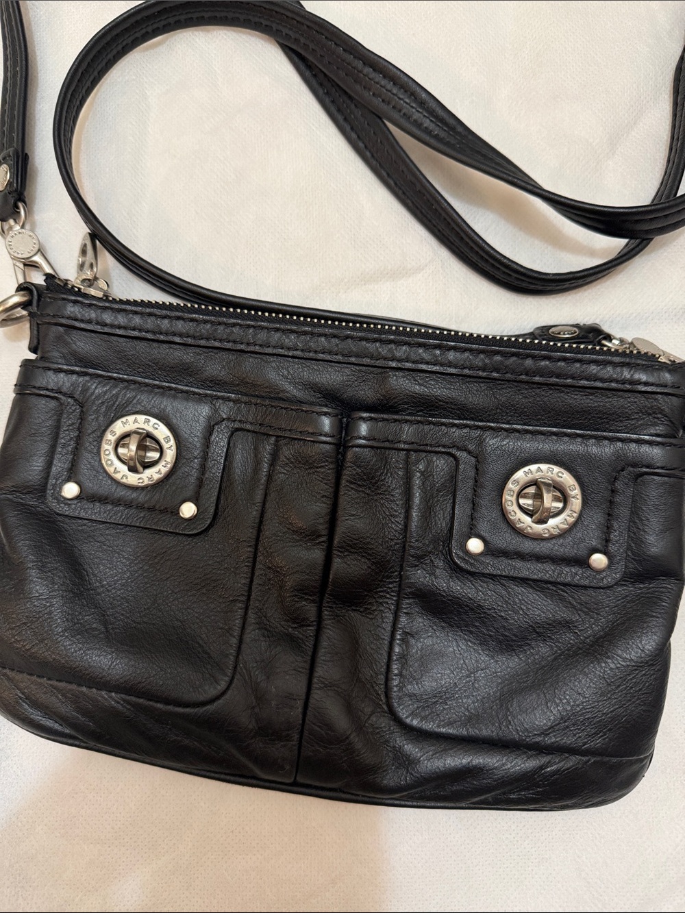 Marc by Marc Jacobs Black Leather Turn-Lock Crossbody
